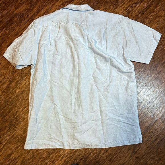 Nautica Men’s Medium Button Down Shirt Short Sleeve Linen Blue - Picture 5 of 5